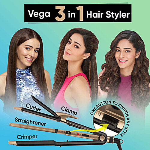 Vega 3 In 1 Straightener/Curler/Crimper Hair Styler - VHSCC-01, Gold & Black, 1 pc  