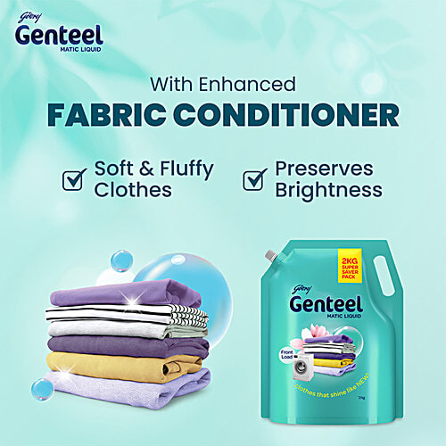 Genteel Matic Liquid Detergent Refill For Front Load Washing, 2 kg Pouch Shine like new
 Front load