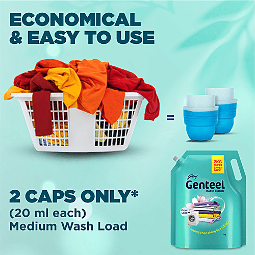 Genteel Matic Liquid Detergent Refill For Front Load Washing, 2 kg Pouch Shine like new
 Front load