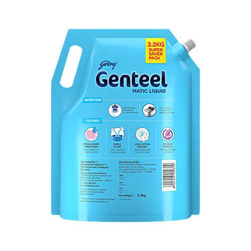 Genteel Matic Liquid Detergent Refill For Top Load Washing, 3.2 kg Pouch Super Saver Pack
 Top Load Shine