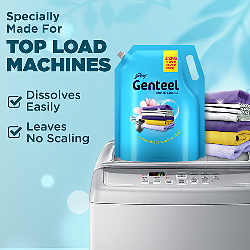 Genteel Matic Liquid Detergent Refill For Top Load Washing, 3.2 kg Pouch Super Saver Pack
 Top Load Shine