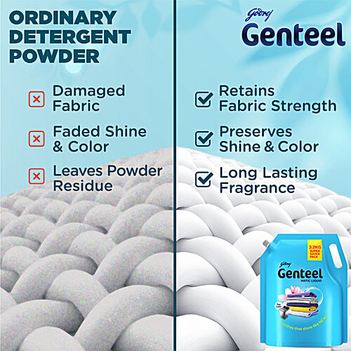 Genteel Matic Liquid Detergent Refill For Top Load Washing, 3.2 kg Pouch Super Saver Pack
 Top Load Shine