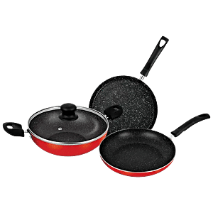 CAROTE Non Stick Cookware Set, Induction Set Combo, Set of 4(24cm Fry Pan,  16cm Saucepan, 24cm Sauce Pot, 28cm Biryani Pot, 16cm Lid, 24cm Lid, 28cm