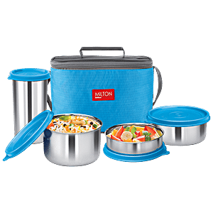 Pinnacle Thermoware Lunch Box Bag Set for Adults and Kids, Blue, Plastic  and Stainless Steel, Matching Cutlery