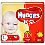 Huggies New Dry Diapers - Large, Double Leak Guard, Prevents Leakage 52 pcs