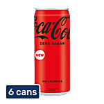 Coca Cola Zero Sugar Coke - No Calories, Refreshing, Soft Drink 6x300 ml (Multipack)