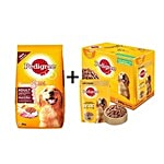 Pedigree Daily Food for Adult Dogs - Meat & Rice 10kg + Chicken in Jelly 100G Pack of 12 Combo 2 Items