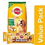 Pedigree Daily Food for Adult Dogs - Vegetarian 3kg + Jumbone Treat Chicken & Rice 200G Combo 2 Items
