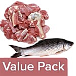 fresho! Rohu Fish (Large) - Curry Cut/Bengali Cut 950 g + Mutton - Curry Cut 950 g Combo 2 Items