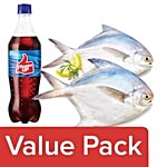 bb Combo Fresho Meat Pomfret White - Large 1 kg + Thums Up Soft Drink 750 ml Combo 2 Items