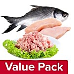 Fresho Catla Fish Large Curry Cut 1kg+Chicken Breast Boneless 500G+Chicken Mince 500G Combo 3 Items