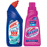 bb Combo Harpic Disinfectant Toilet Cleaner Liquid, Rose 1 L + Vanish All in One Liquid Detergent Booster 800 ml Combo 2 Items