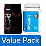 Drools Dog Food - Focus, Adult 4kg + Dog Supplement - Absolute Vitamin Tablet 50pc Combo 2 Items