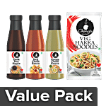 Chings Sauce - Dark Soy 200G+Green Chilly 190G+Red Chilli 200G+Hakka Noodles Veg 150Gx2 Combo 4 Items