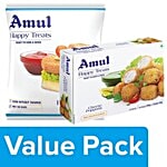 Amul Happy Treats Veg Burger Patty 360G + Ready to Cook & Serve Cheese Poppons 300G Combo 2 Items