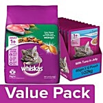 Whiskas Dry - Tuna Flavor 3kg + Wet - Tuna in Jelly (for Adult cats) 85G Pack of 12 Combo 2 Items