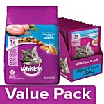Whiskas Dry- Ocean Fish Flavor 3kg + Wet- Tuna in Jelly (for Adult cats) 85G Pack of 12 Combo 2 Items