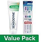 Sensodyne Sensitive Toothpaste Fresh Mint 130G+Sensitive Toothbrush 3pcs, Buy 2 Get 1 Free Combo 2 Items