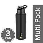bb home Frost Stainless Steel Water Bottle With Sipper Cap - Black 3x750 ml Multipack