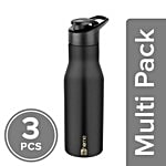 BB Home Puro Stainless Steel Bottle With Sipper Cap - Black Colour, PXP 1008 CQ 3x750 ml Multipack