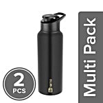 bb home Frost Stainless Steel Water Bottle With Sipper Cap - Black 2x750 ml Multipack