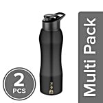 bb home Trendy Stainless Steel Water Bottle With Sipper Cap - Black 2x1 L Multipack