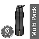bb home Trendy Stainless Steel Water Bottle With Sipper Cap - Black Finish 6x750 ml Multipack