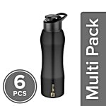 bb home Trendy Stainless Steel Water Bottle With Sipper Cap - Black 6x1 L Multipack