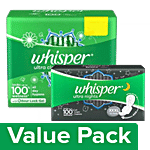 Whisper  Sanitary Pads - XL Plus, Clean, Ultra 44 pcs + XXXL Wings, Ultra Nights 10 pcs Combo 2 Items