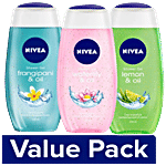 Nivea Shower Gel - Frangipani & Oil +Lemon & Oil + Water Lily & Oil (250 ml each) Combo 3 Items