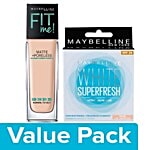 Maybelline Matte + Poreless Liquid Foundation - 115 Ivory 30ml + White Compact 8g Pearl Combo 2 Items