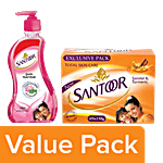 Santoor Sandal & Turmeric Soap 150g (Pack Of 4) + Hand Wash- Mild 215ml Buy 1 Get 1 Free Combo (2 Items)