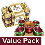 bb Combo Om Bhakti Diya & Batti Set 5 pcs + Ferrero Rocher - Chocolate 16 pcs Box Combo (2 Items)