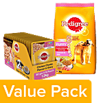 Pedigree Dry Chicken & Milk 3kg + Wet Chicken Chunks in Gravy 80 g 15 Packs (For Puppy) Combo 2 Items