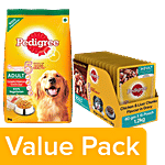 Pedigree Dry Veggie 3kg+Wet Chicken & Liver Chunks in Gravy 70gx15 Packs (For Adult Dogs) Combo 2 Items
