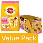 Pedigree Dg Food - Dry Chicken & Milk 1.2 kg+Wet Chicken Chunks 80 g 15 Packs (For Puppy) Combo 2 Items