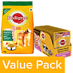 Pedigree Dry Milk & Veggie for Puppy 1.2kg + Wet Chicken Chunks 80g 15 Packs (For Puppy) Combo 2 Items
