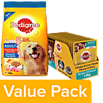 Pedigree Dry Chicken & Veggie 1.2kg+Wet Chicken & Liver Chunks 70gx15 Packs (For Adult) Combo 2 Items