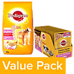 Pedigree Dry Chicken & Milk10 kg + Wet Chicken Chunks in Gravy 80 g 15 Packs (For Puppy) Combo 2 Items