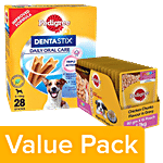 Pedigree Oral Care Dentastix 5-10 kg Dogs, 440 g + Chicken Chunks (Puppy) 80 g 15 Packs Combo 2 Items