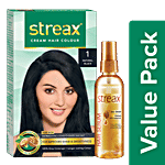 Streax Cream Hair Colour - Natural Black 120 ml + Hair Serum With Walnut Oil 100 ml Combo (2 Items)