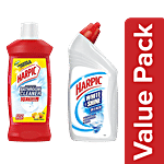 Harpic Bathroom Cleaner Liquid, Lemon 1 L + Toilet Cleaner Bleach 500 ml Combo (Pack of 2)