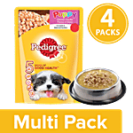 Pedigree Wet Dog Food - Chicken Chunks In Gravy, For Puppy Pouch (Pack of 15) 4x80 g Multipack