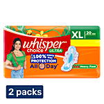 Whisper Choice Ultra Sanitary Pads For Heavy Flow - All Day Protection, XL 2x20 pcs (Multipack)