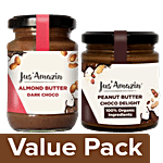 Jus Amazin Almond Butter Dark Chocolate Vegan 125g+Organic Peanut Butter Choco Delight 200g Combo 2 Items