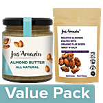 Jus Amazin Almond Butter All Natural 200g +Roasted Almonds Coated Organic Flax Seeds 19g Combo 2 Items