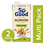 So Good Almond Milk - Natural, Unsweetened 1 L (Pack of 2) Multipack