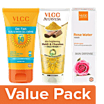 VLCC Haldi & Chandan FaceWash 100ml+DeTan SPF 50 SunScreen 100g+Rosewater Toner 100ml Combo (3 Items)