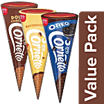 kwality walls Cornetto Frozen Dessert-Double Chocolate+Butterscotch (115ml E)+Disc, Oreo 120ml Combo 3 Items