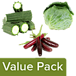 Fresho Brinjal Purple, Long 500 g + Ridge Gourd 500 g + Cabbage 1 pc Combo 3 Items